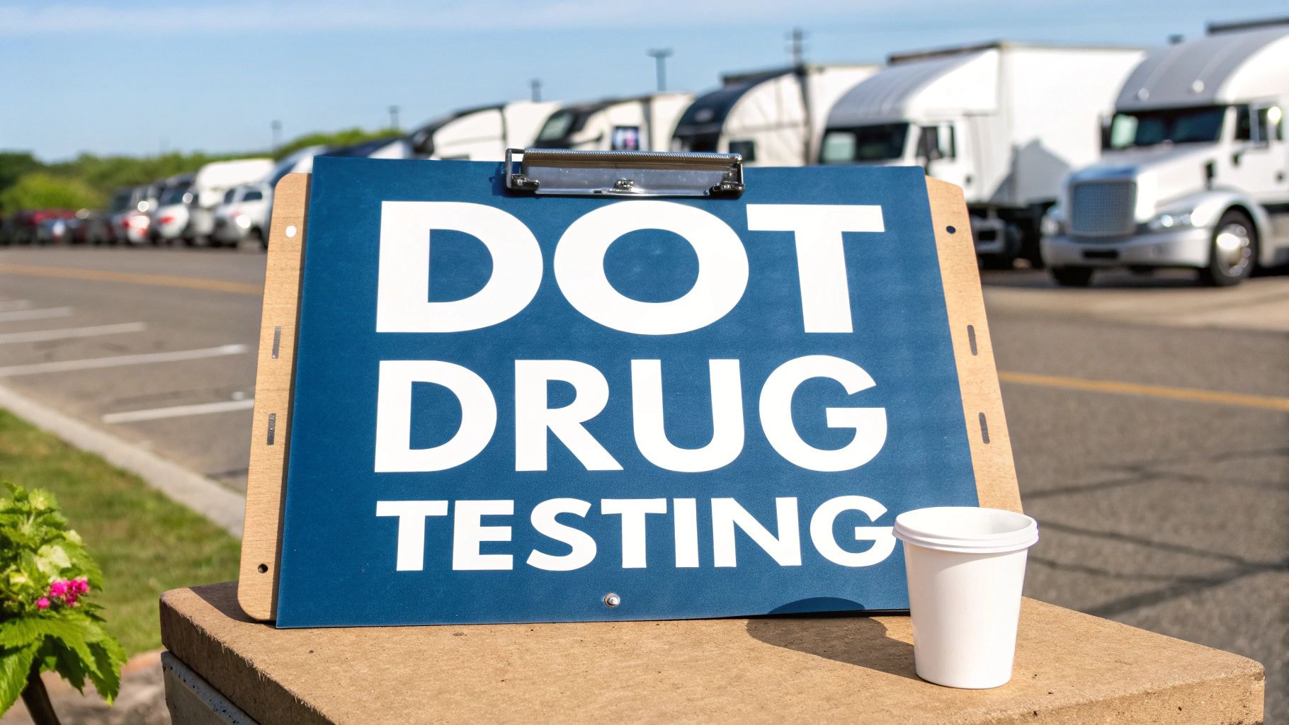 DOT drug testing sign at a commercial truck stop
